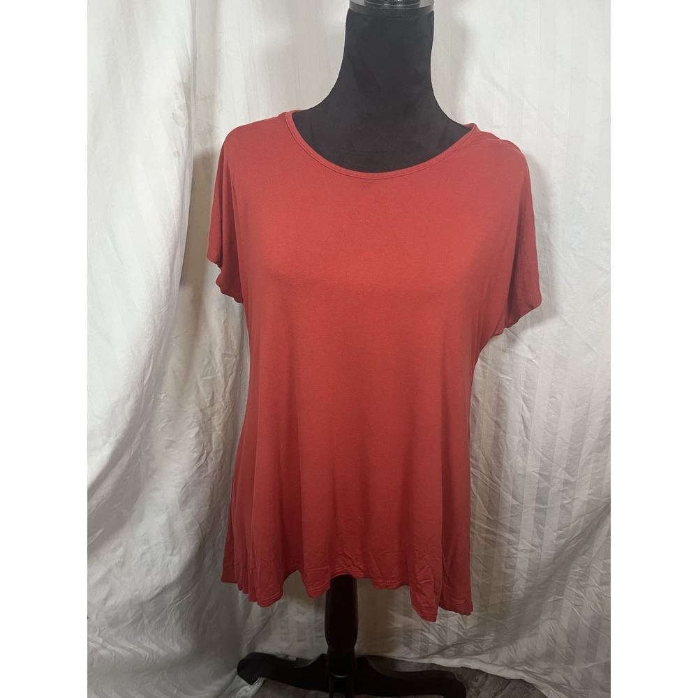The ZigZag Stripe Rust Orange Short Sleeve Tunic Top Crew Neck XL T3378